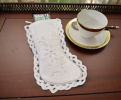 Small Battenburg Lace Stockings. Princess Stylel. Size 4x9"